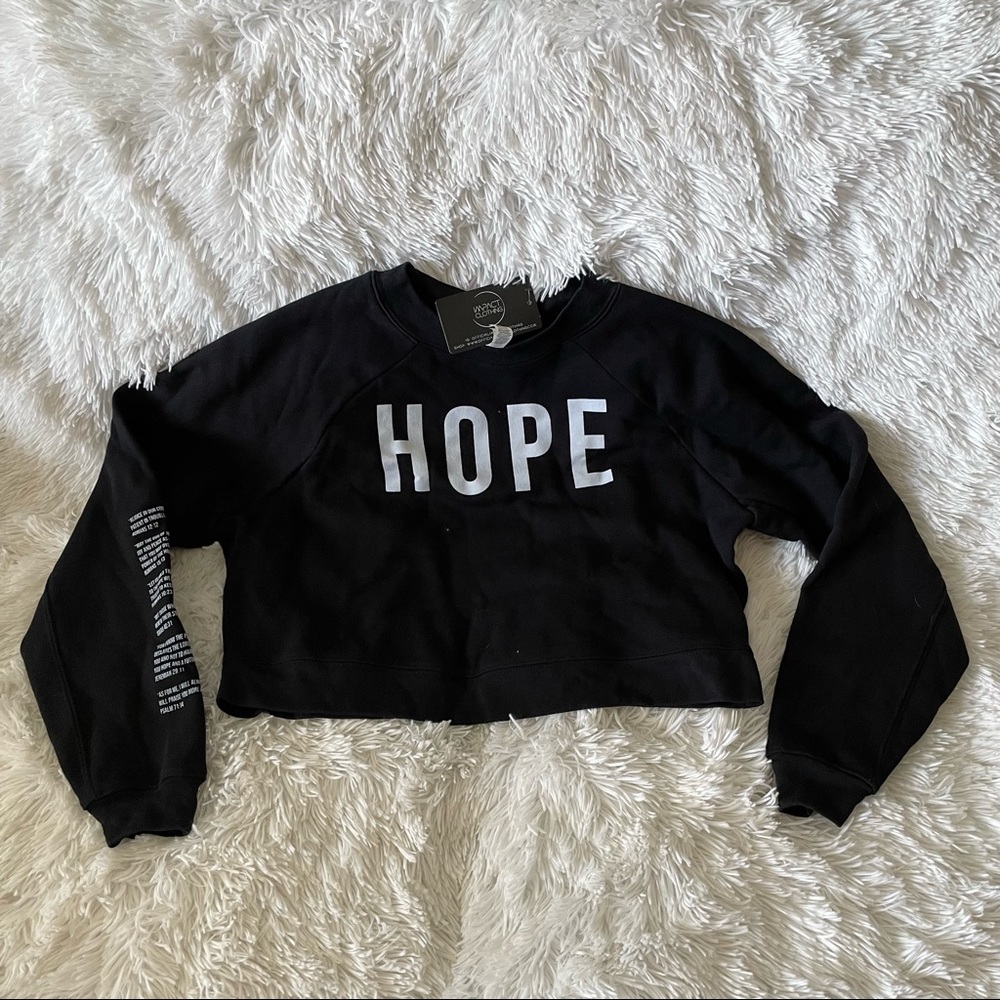 {new} Black HOPE Crop Fleece Pullover Sweatshirt